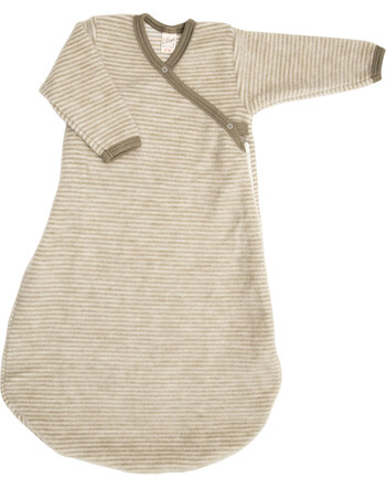 Lilano Baby-Schlafsack/Wickelsack mit Ärmeln im Ringel-Design aus 100% Merinowolle - Khaki/Natur