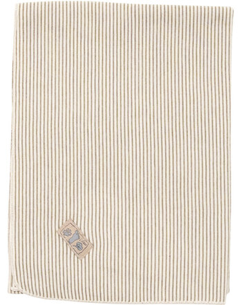 Lilano Decke im Ringel-Design 80 x 90 cm aus Merinowolle und Seide - Khaki/Natur
