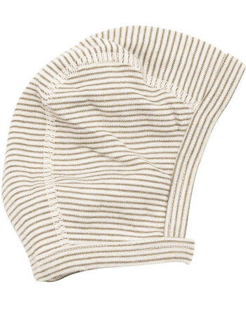 Lilano Erstlingsmütze im Ringel-Design aus Merinowolle und Seide - Khaki/Natur