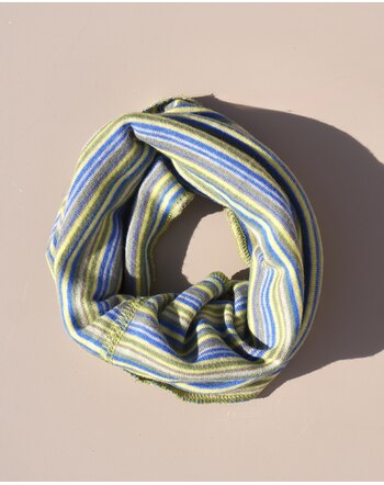 Lilano Kinder-/Damen-Schlauchschal 'Loop' im Ringel-Design aus Baumwolle - Kiwi/Blau/Khaki