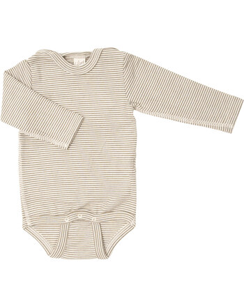 Lilano Langarm-Body im Ringel-Design aus Merinowolle und Seide - Khaki