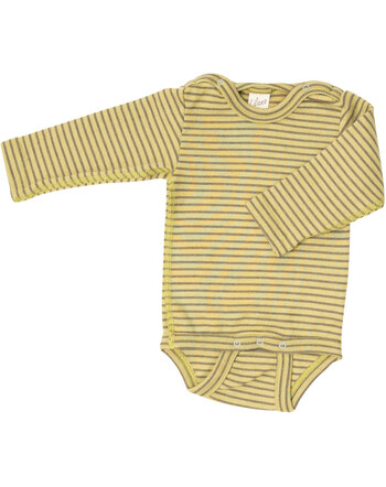 Lilano Langarm-Body im Ringel-Design aus Merinowolle und Seide - Kiwi/Khaki