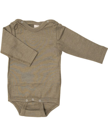 Lilano Langarm-Body im Uni-Look aus Merinowolle und Seide - Khaki