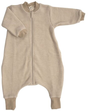 Lilano Wollfrotte-Schlafsack mit Füßen im Ringel-Design aus Merinowolle - Sand