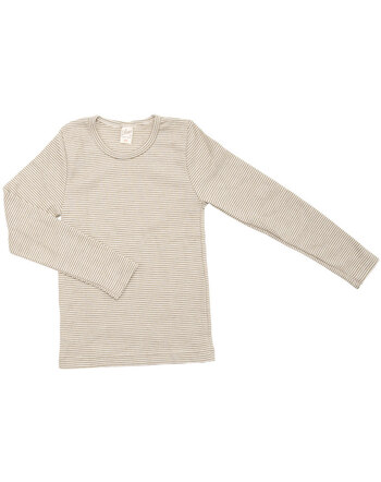 Lilano Langarm-Unterhemd im Ringel-Design aus Merinowolle und Seide - Khaki/Natur