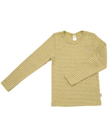 Lilano Langarm-Unterhemd im Ringel-Design aus Merinowolle und Seide - Kiwi/Khaki