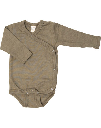 Lilano Langarm-Wickelbody im Uni-Look aus Merinowolle und Seide - Khaki