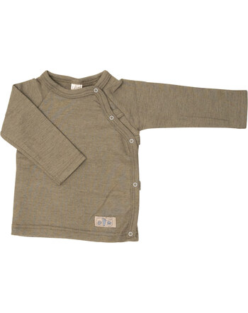 Lilano Langarm-Wickelshirt im Uni-Look aus Merinowolle und Seide - Khaki