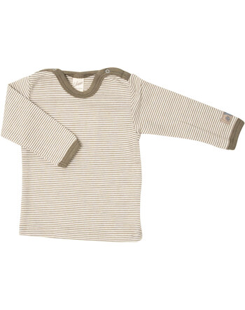 Lilano Langarmshirt im Ringel-Design aus Merinowolle und Seide - Khaki/Natur
