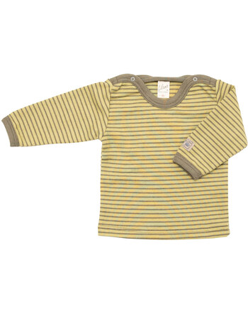 Lilano Langarmshirt im Ringel-Design aus Merinowolle und Seide - Kiwi/Khaki