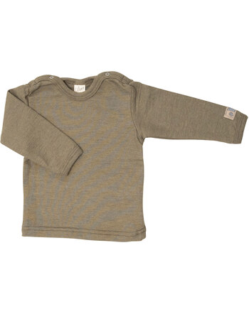 Lilano Langarmshirt im Uni-Look aus Merinowolle und Seide - Khaki