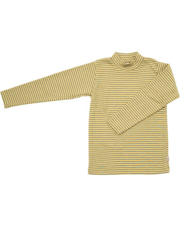 Lilano Langarmshirt mit Stehkragen im Ringel-Design aus Merinowolle und Seide - Kiwi/Khaki