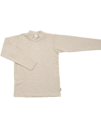Lilano Langarmshirt mit Stehkragen im Ringel-Design aus Merinowolle und Seide - Khaki/Natur