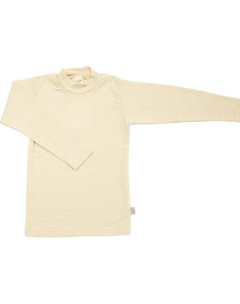 Lilano Langarmshirt mit Stehkragen im Ringel-Design aus Merinowolle und Seide - Kiwi/Natur
