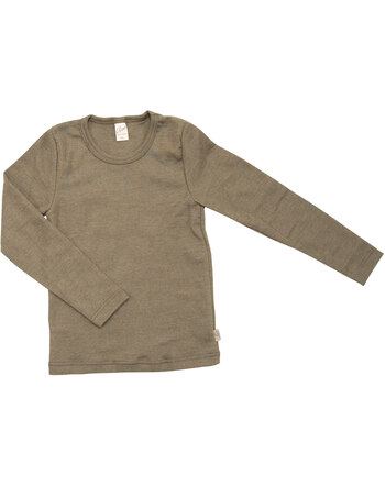 Lilano Langarmshirt/Unterhemd im Uni-Look aus Merinowolle und Seide - Khaki