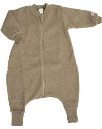 Lilano Wollfrottee-Plüsch-Schlafsack mit Füßen im Uni-Look aus Merinowolle - Khaki