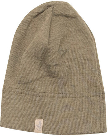 Lilano Mütze/Beanie im Uni-Look aus Merinowolle und Seide - Khaki