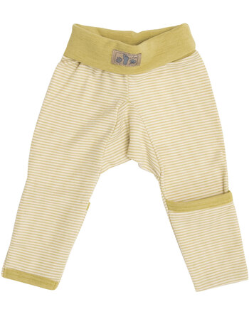 Lilano Nabelbundhose mit Beinumschlag im Ringel-Design aus Merinowolle und Seide - Kiwi/Natur