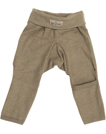 Lilano Nabelbundhose mit Beinumschlag im Uni-Look aus Merinowolle und Seide - Khaki