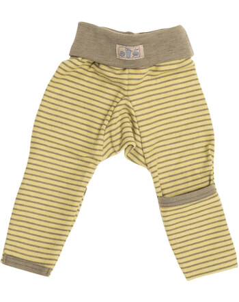 Lilano Nabelbundhose mit Beinumschlag im Ringel-Design aus Merinowolle und Seide - Kiwi/Khaki