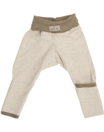 Lilano Nabelbundhose mit Beinumschlag aus Merino-Schurwolle/Seide Ringel - Khaki/Natur