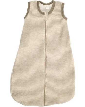 Lilano Wollfrottee-Plüsch-Schlafsack im Ringel-Design ohne Arme aus Schurwolle - Khaki/Natur