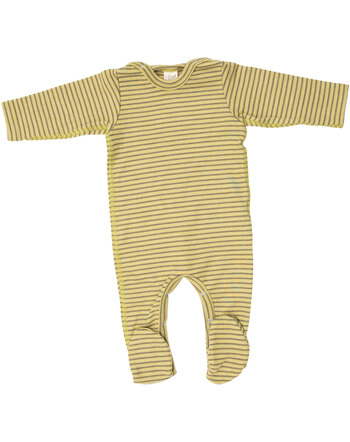 Lilano Strampelanzug mit Fuß im Ringel-Design aus Merinowolle und Seide - Kiwi/Khaki