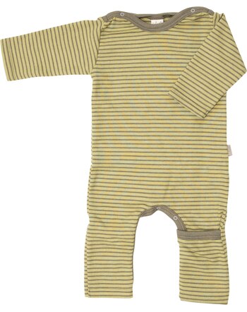 Lilano Strampler mit Beinumschlag im Uni-Look aus Merinowolle und Seide - Kiwi/Khaki