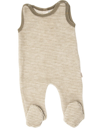 Lilano Strampler ohne Ärmel im Ringel-Design aus Merinowolle - Khaki/Natur