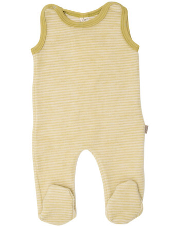 Lilano Strampler ohne Ärmel im Ringel-Design aus Merinowolle - Kiwi/Natur