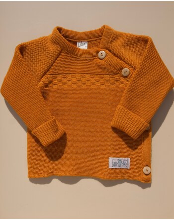 Lilano Strick-Langarmshirt mit Holzknopfleiste aus Merinowolle - Curry