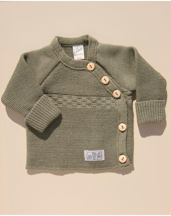 Lilano Strick-Langarmshirt mit Holzknopfleiste aus Merinowolle - Khaki