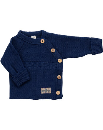 Lilano Strick-Langarmshirt mit Holzknopfleiste aus Merinowolle - Marine