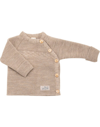Lilano Strick-Langarmshirt mit Holzknopfleiste aus Merinowolle - Sand