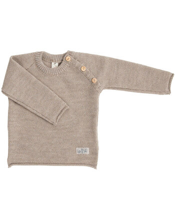 Lilano Strickpullover uni mit Knopfleiste aus Schurwolle - Sand