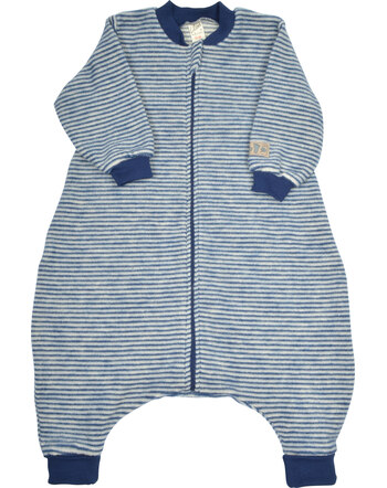 Lilano Wollfrotte-Schlafsack mit Füßen im Ringel-Design aus Merinowolle - Marine