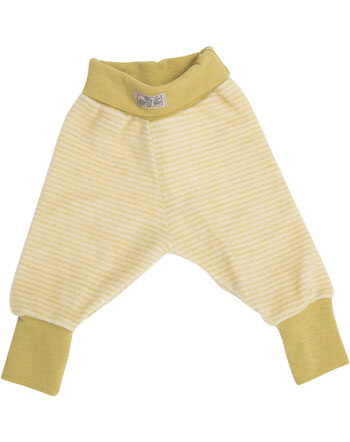 Lilano Wollfrottee-Plüsch-Bundhose im Ringel-Design aus Merinowolle - Kiwi/Natur