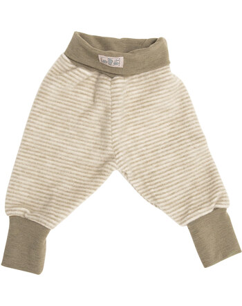Lilano Wollfrottee-Plüsch-Bundhose im Ringel-Design aus Merinowolle - Khaki/Natur