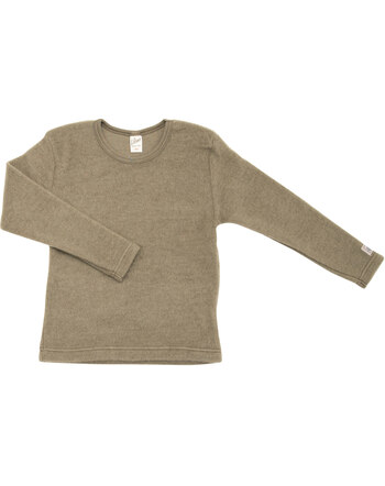Lilano Wollfrottee-Plüsch-Langarmshirt aus Merinowolle - Khaki