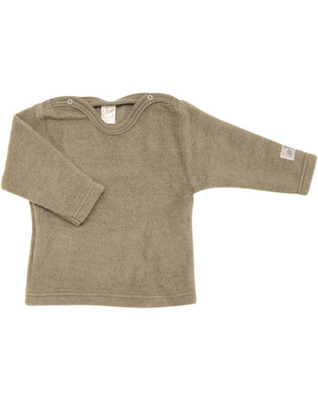 Lilano Wollfrottee-Plüsch-Langarmshirt im Uni-Look aus Merinowolle - Khaki