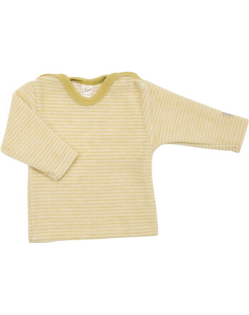 Lilano Wollfrottee-Plüsch-Langarmshirt im Ringel-Design aus Merinowolle - Kiwi/Natur