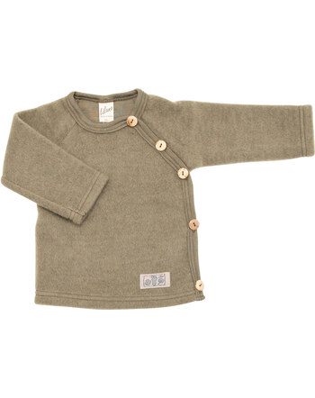 Lilano Wollfrottee-Plüsch-Langarmshirt im Uni-Look mit Holzknopfleiste aus Merinowolle - Khaki