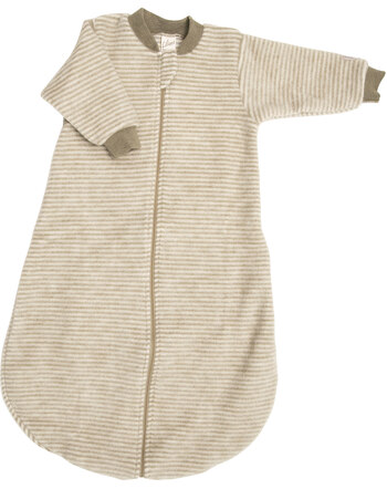 Lilano Wollfrottee-Plüsch-Schlafsack im Ringel-Design aus Merinowolle - Khaki/Natur