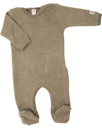 Lilano Wollfrottee-Plüsch-Strampler im Uni-Look aus Merinowolle - Khaki