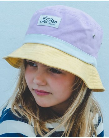 Lil´Boo Bucket hat three colors made of organic cotton - Block Light Purple/Yellow