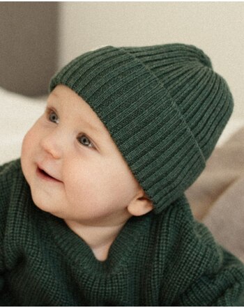 Lille Toni Rippenstrick-Mütze 'Emma' aus Merinowolle - Moos 💚