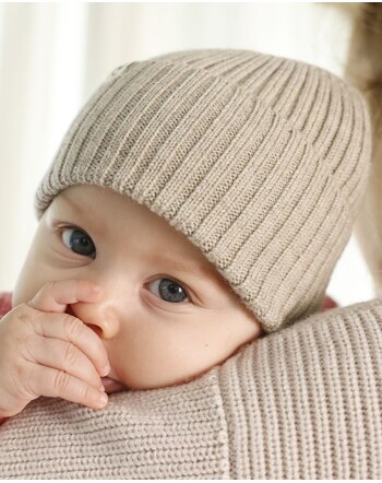 Lille Toni Rippenstrick-Mütze 'Emma' aus Merinowolle - New Sand