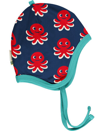 Maxomorra Baby-Mütze zum Binden OCTOPUS - Blau/Rot