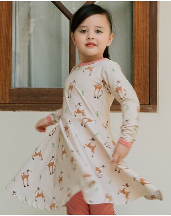 Maxomorra Kleid aus Baumwolle mit Rehen FAWN - Beige