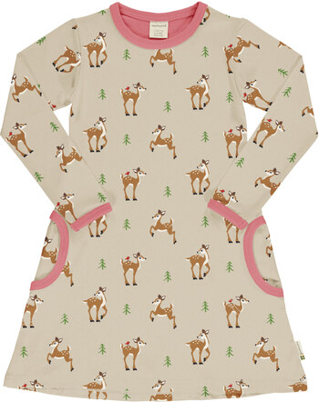 Maxomorra Kleid mit Taschen aus Baumwolle mit Rehen FAWN - Beige